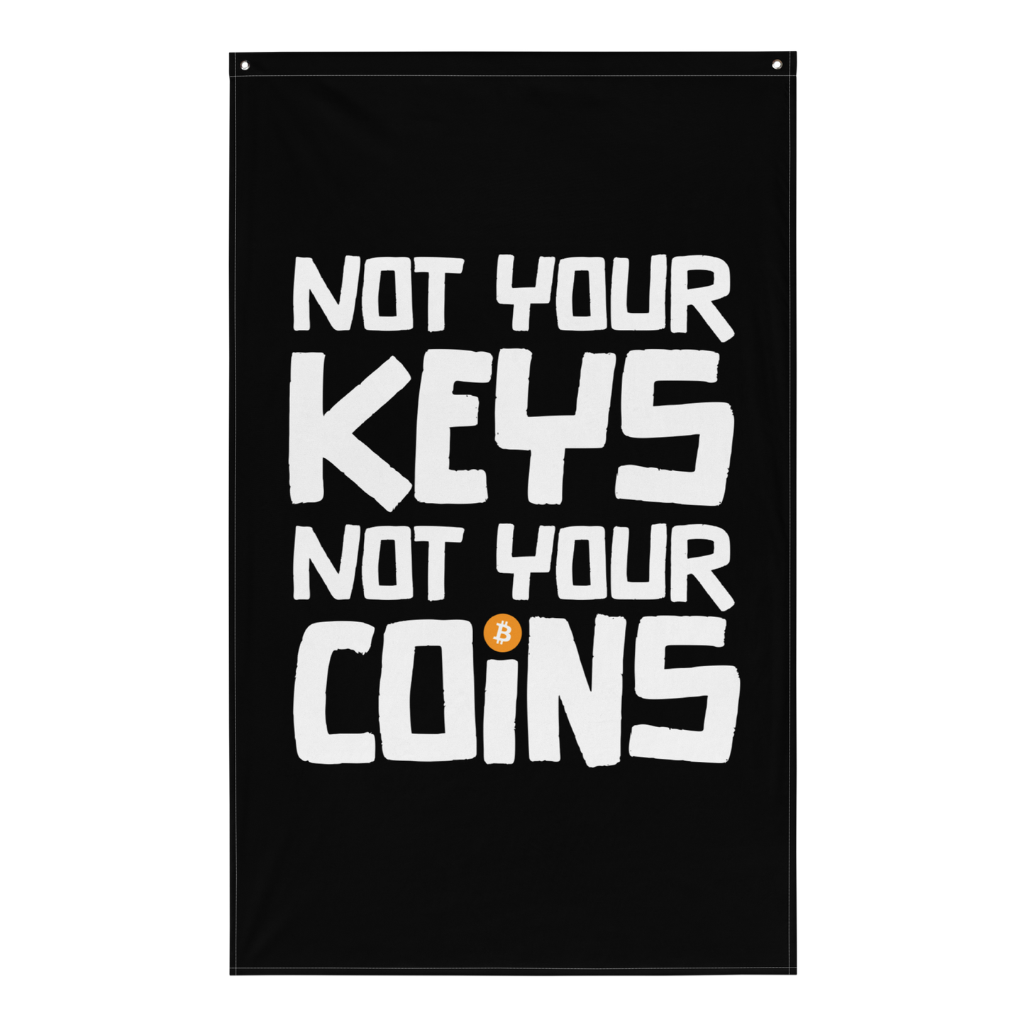 Front view of a black bitcoin flag.