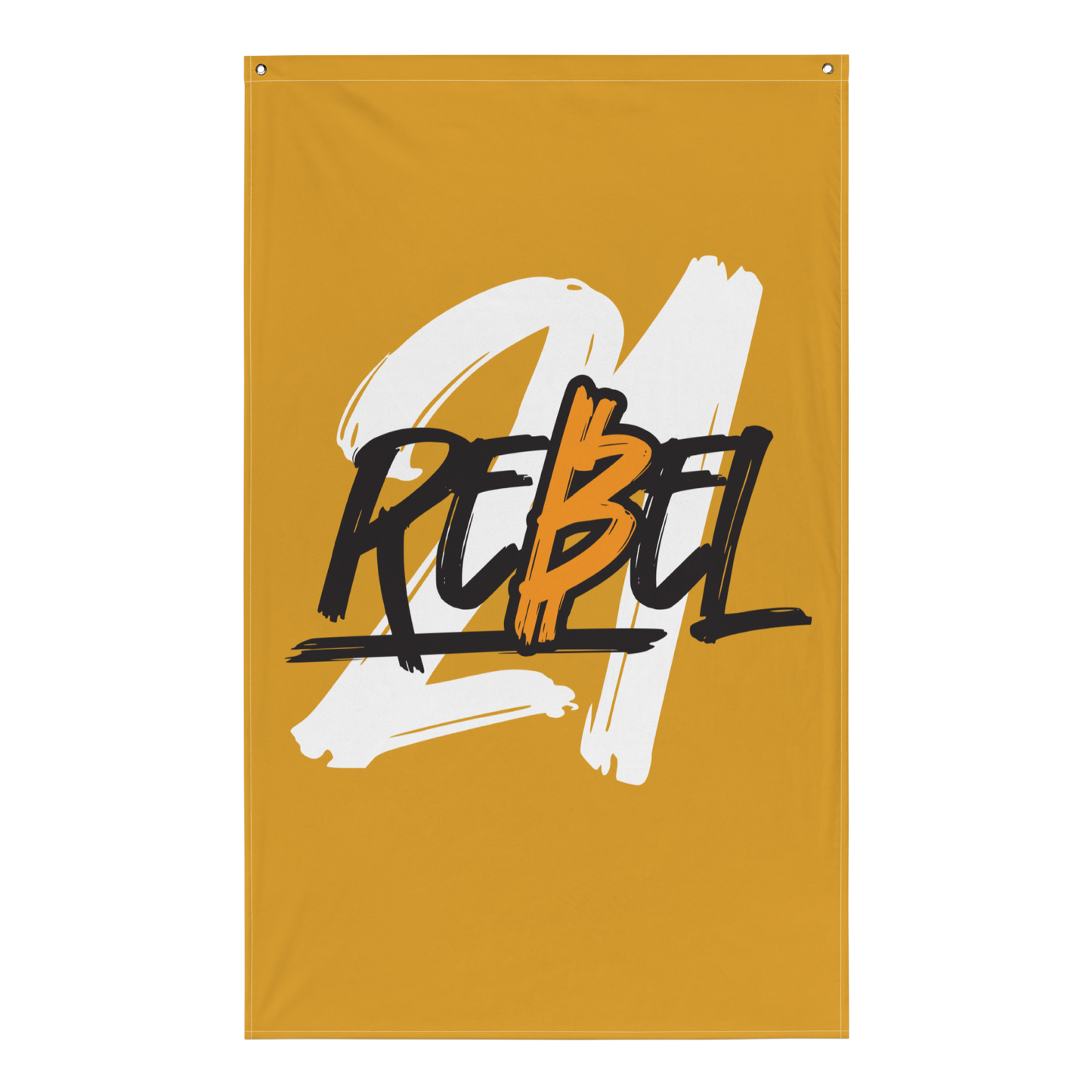 Front view of a orange bitcoin flag.