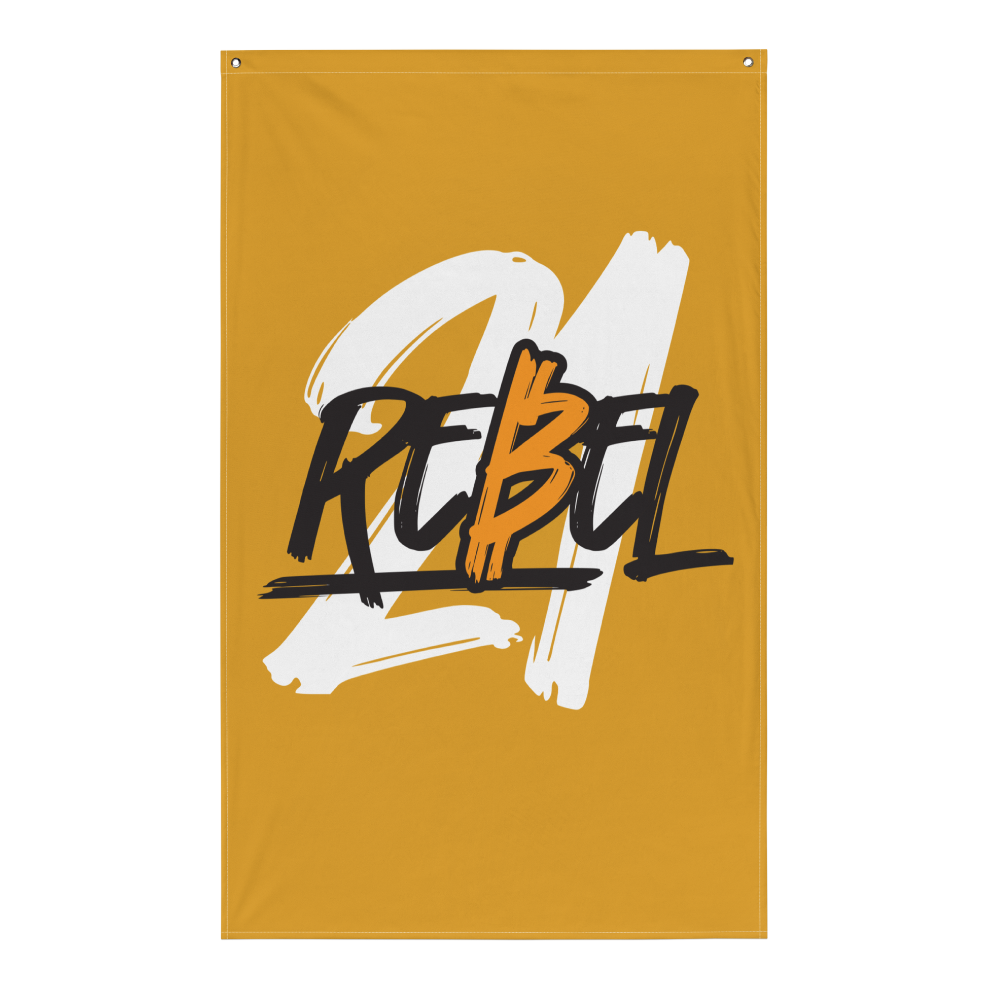 Front view of a orange bitcoin flag.