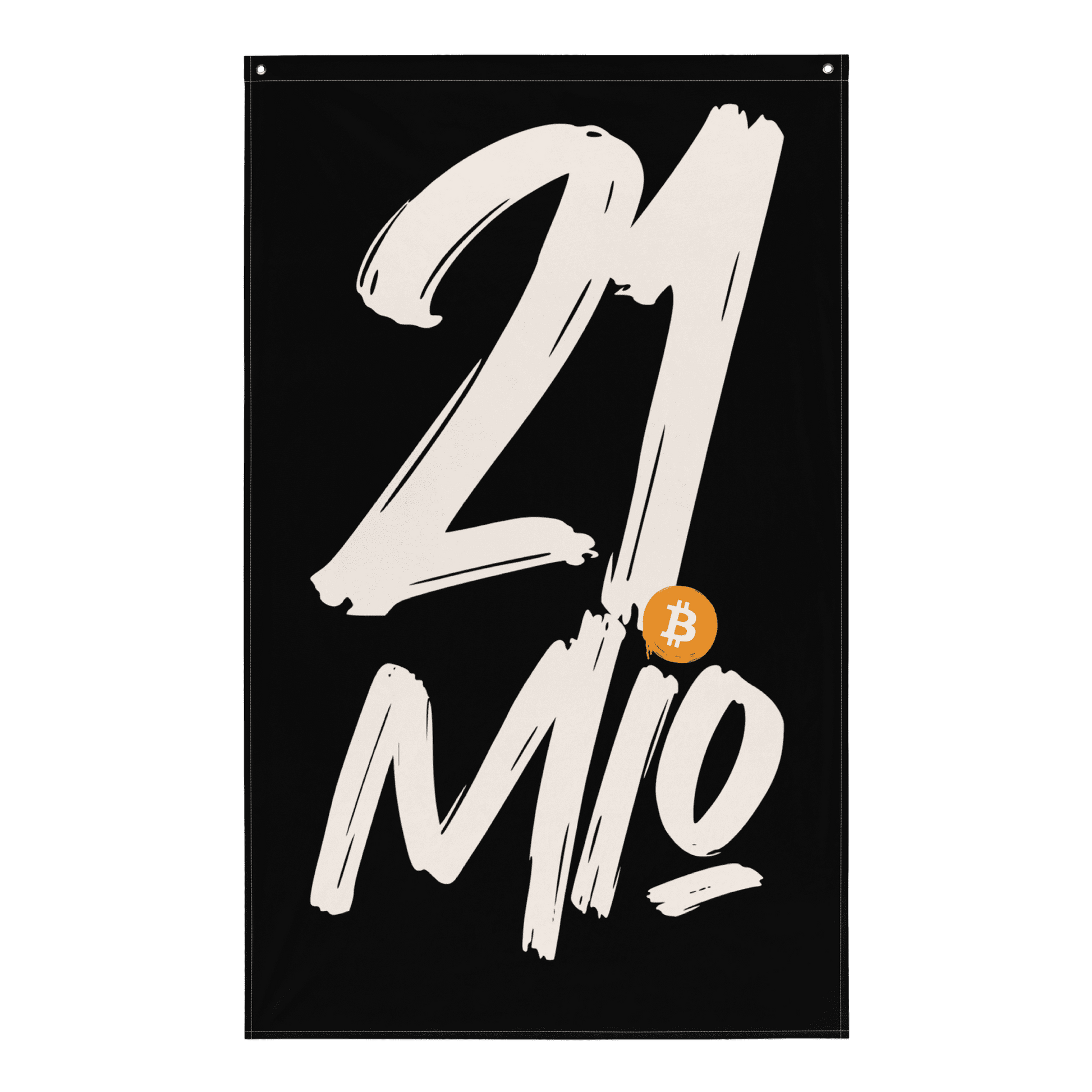 Front view of a black bitcoin flag.