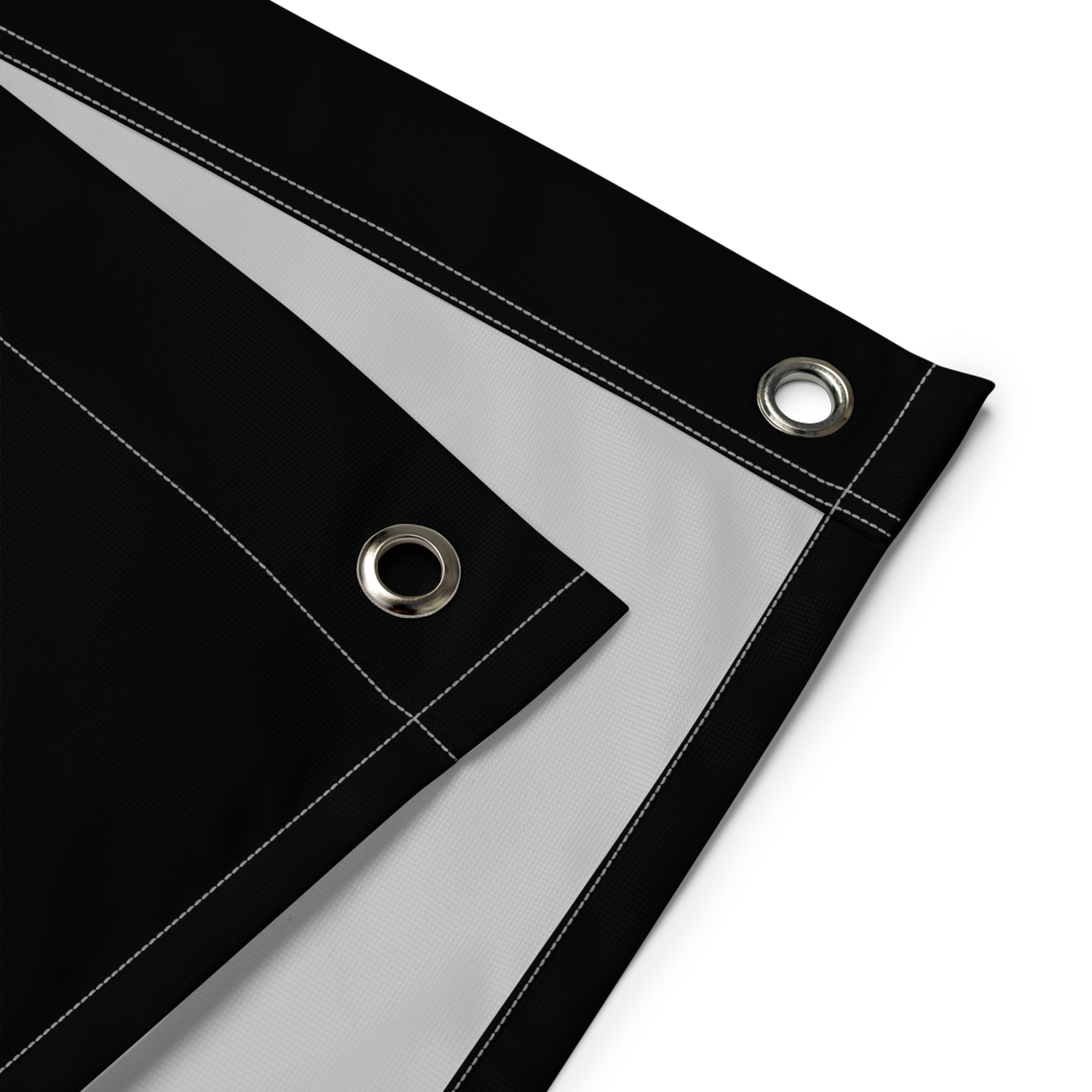Detailed view of the eyelets of the black bitcoin flag.