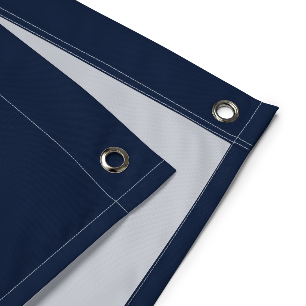 Detailed view of the eyelets of the blue bitcoin flag.