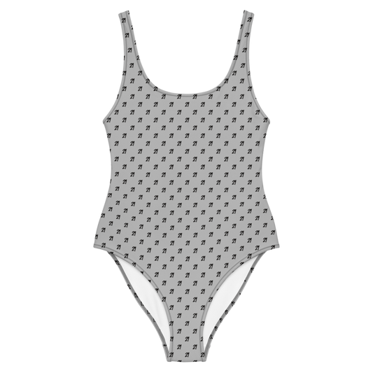 Front view of a silver grey bitcoin swimsuit.