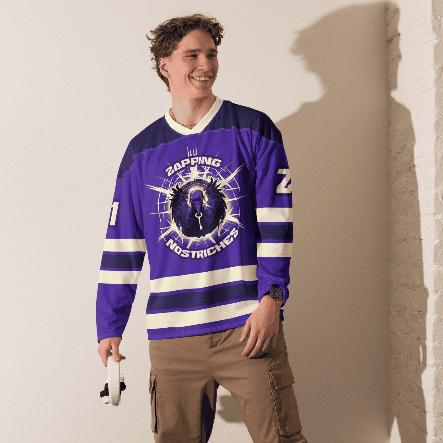 Zapping Nostriches Nostr hockey jersey with OEKO-TEX and GRS certification logos