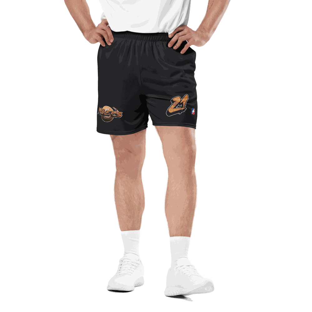 Bitcoin basketball shorts with Mooners team logo and eco-friendly certifications