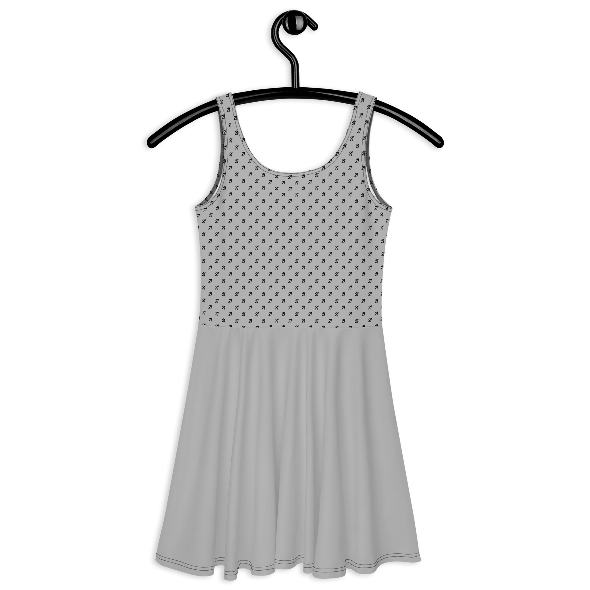 Back view of a silver bitcoin skater dress.