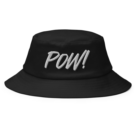 Front view of a black bitcoin bucket hat.