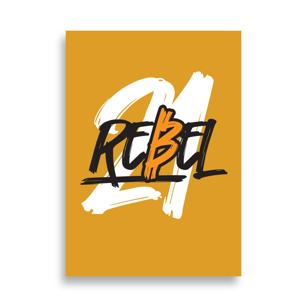 Front view of an orange 50x70cm bitcoin flag.