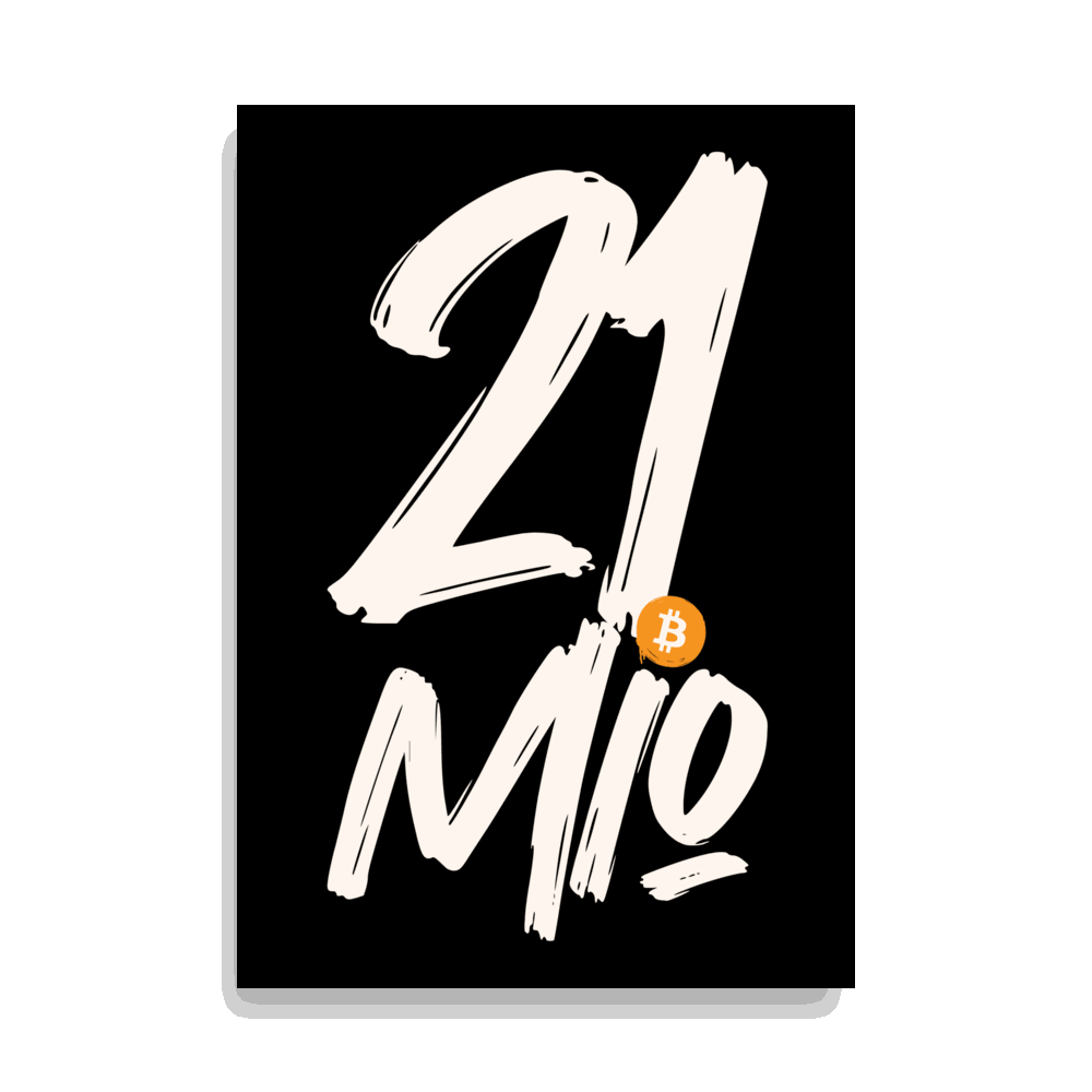 Front view of a black 70x100cm bitcoin poster.