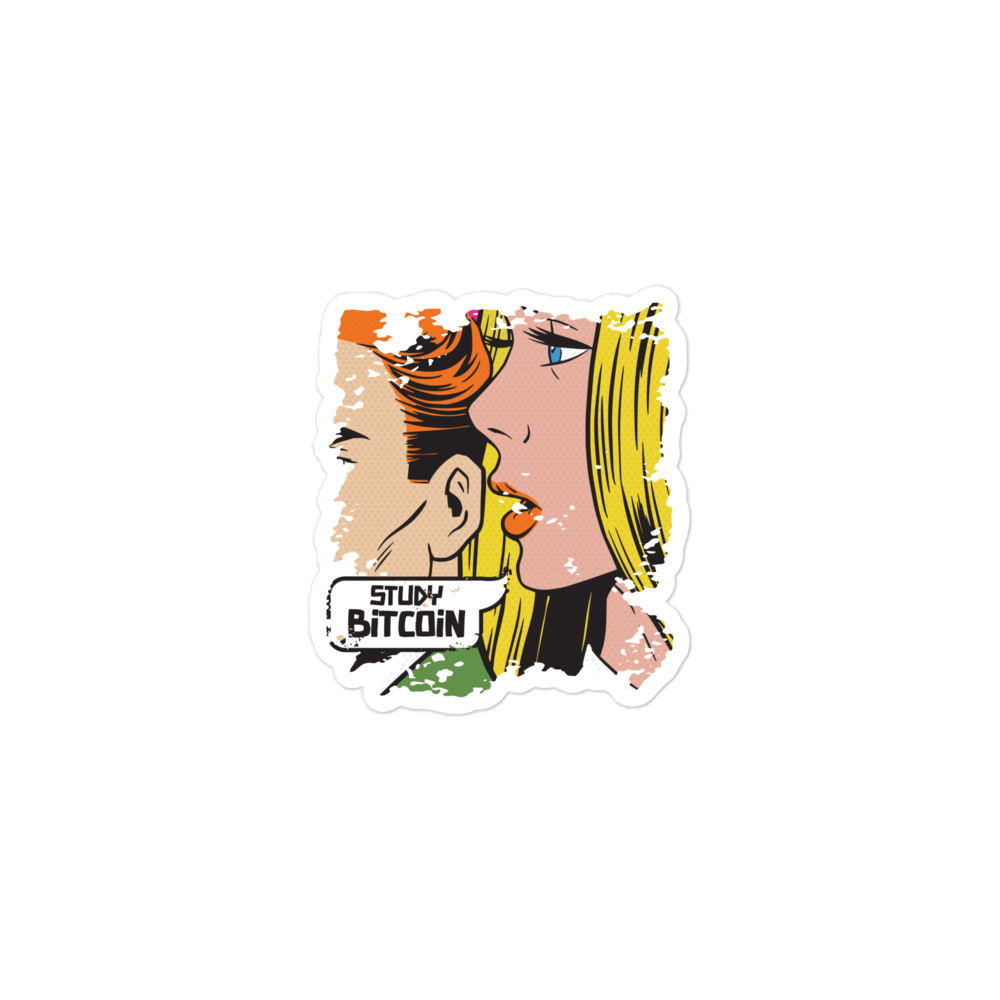 Front view of a bitcoin sticker.