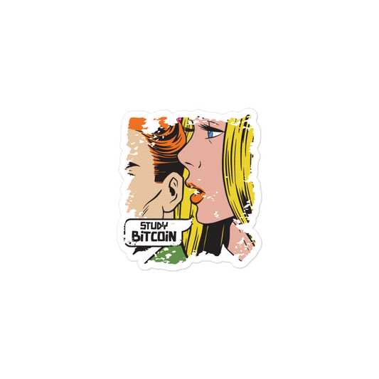 Front view of a bitcoin sticker.