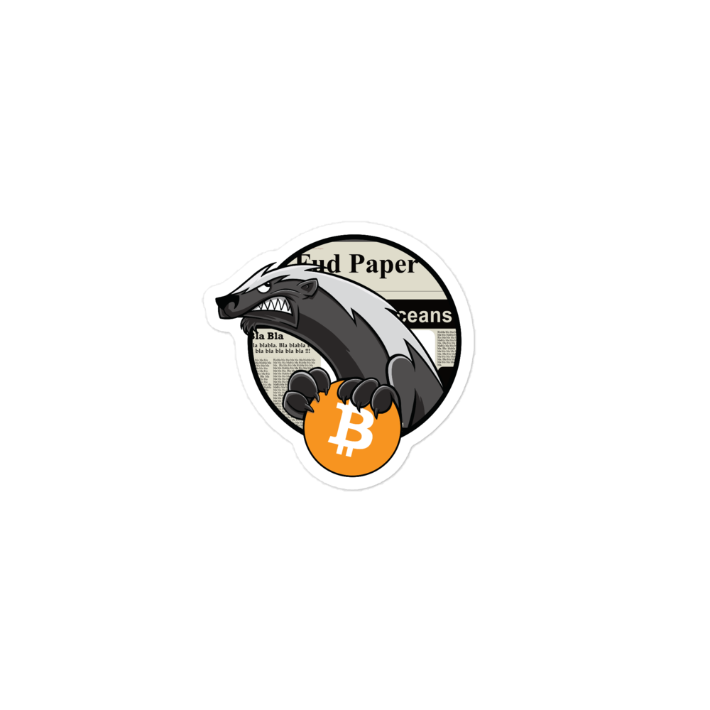 Front view of a bitcoin sticker.