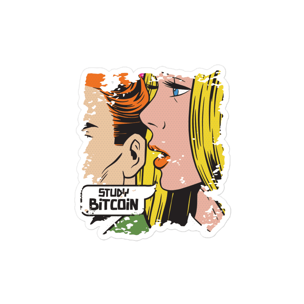 Front view of a bitcoin sticker.