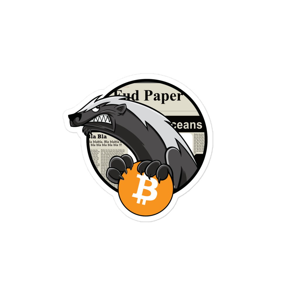 Front view of a bitcoin sticker.