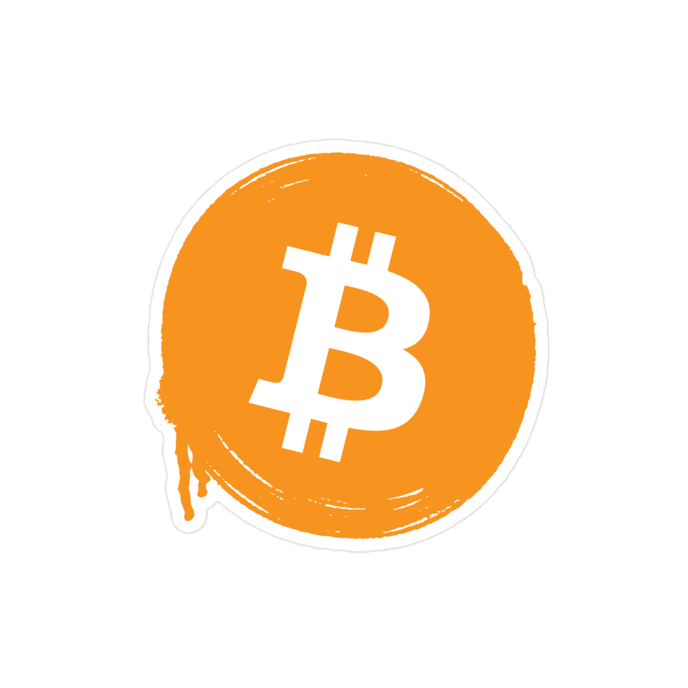 Front view of a bitcoin sticker.