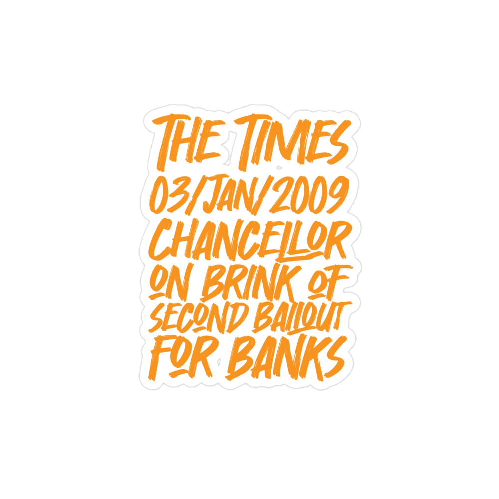 Front view of a 4x4" bitcoin sticker.