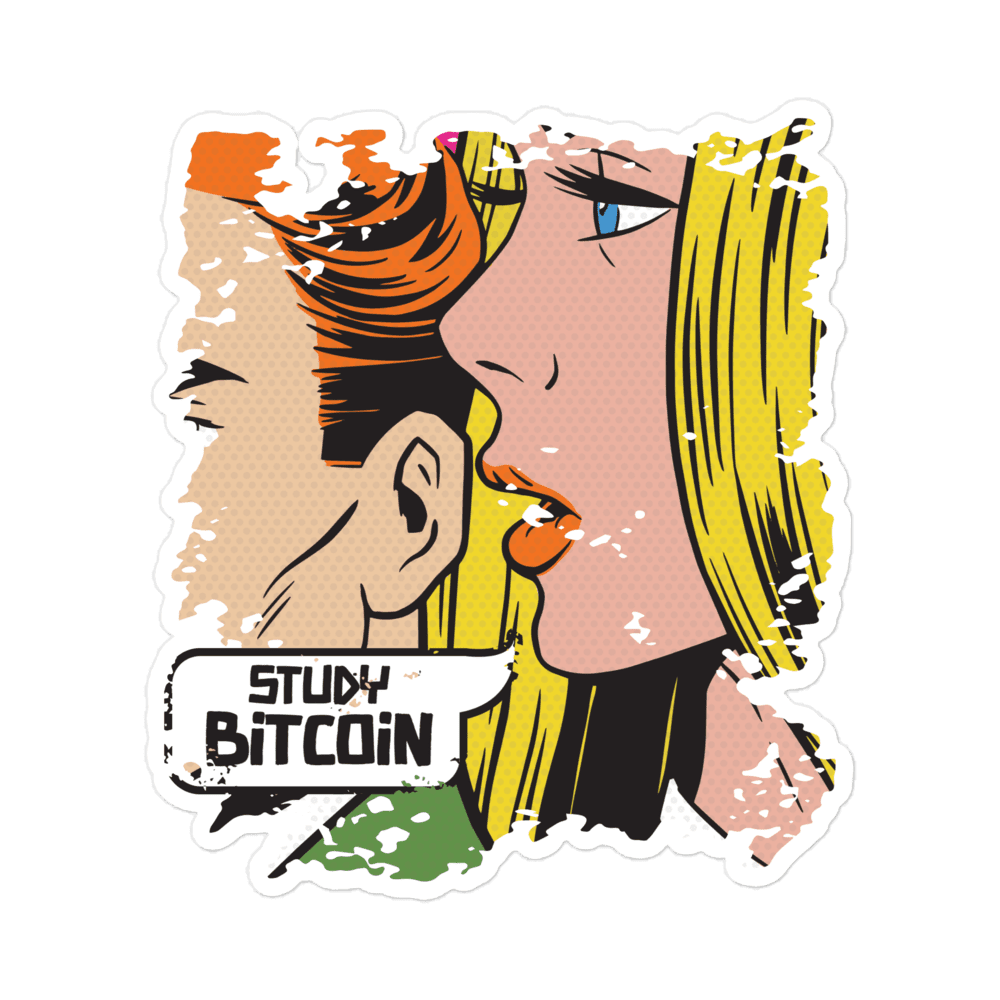 Front view of a bitcoin sticker.