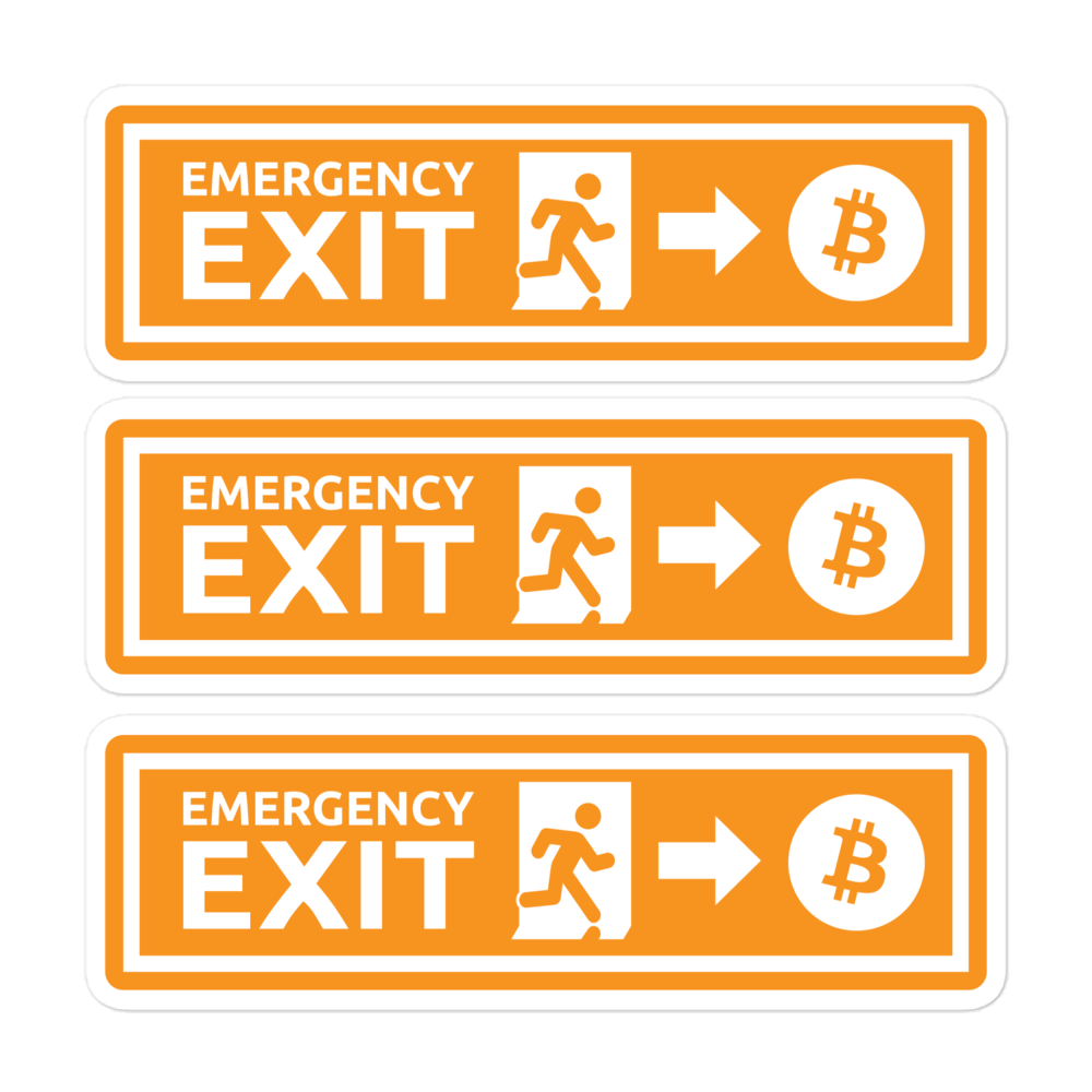 Front view of three bitcoin stickers