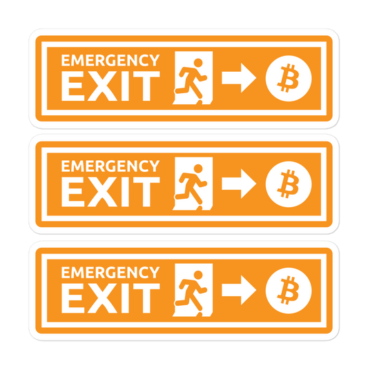 Front view of three bitcoin stickers