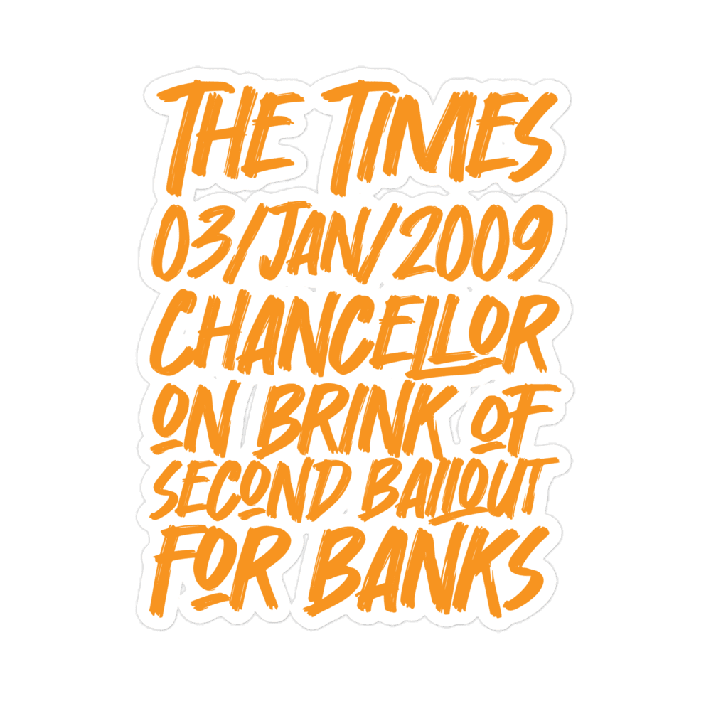 Front view of a 5,5x5,5" bitcoin sticker.