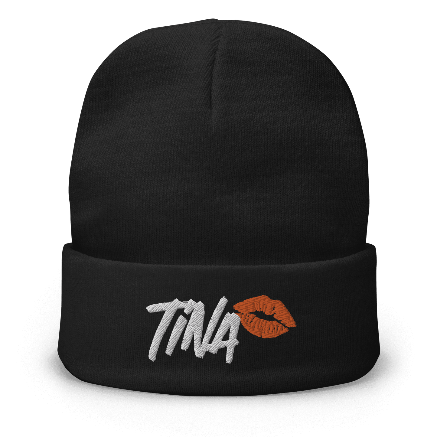 Front view of a black bitcoin beanie.