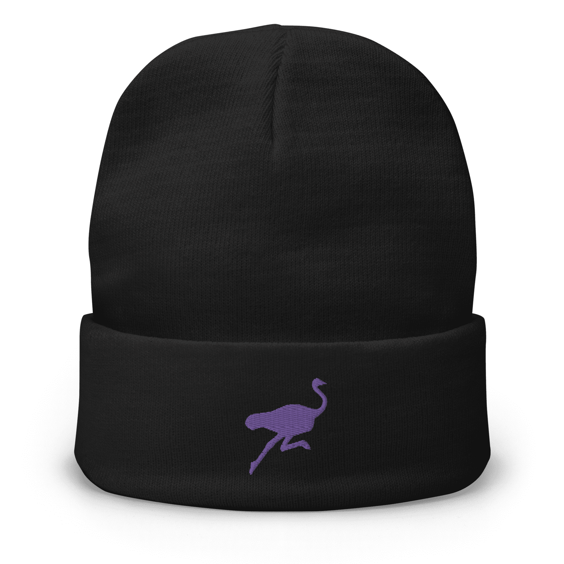 Front view of a black nostr beanie.