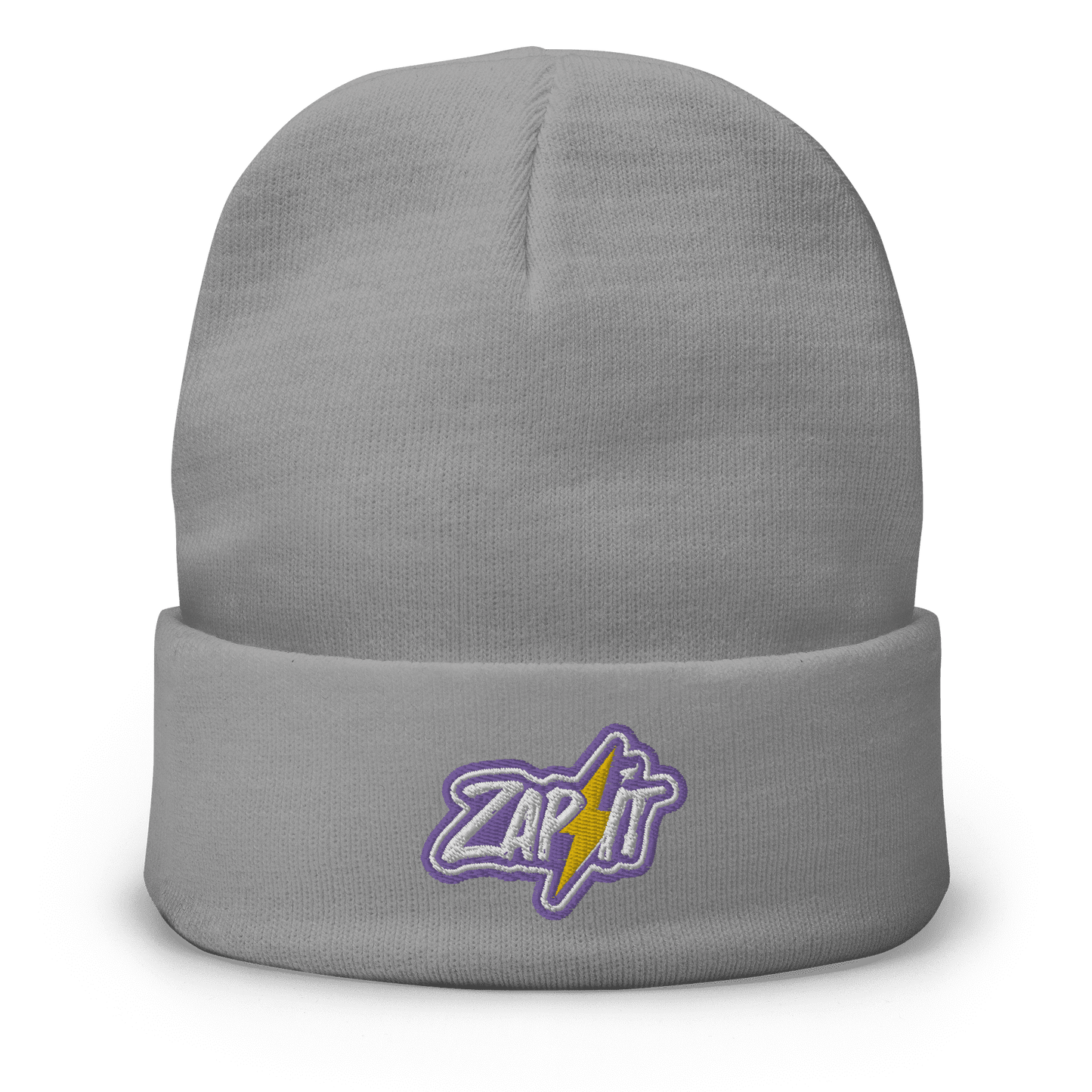Front view of a grey nostr beanie.