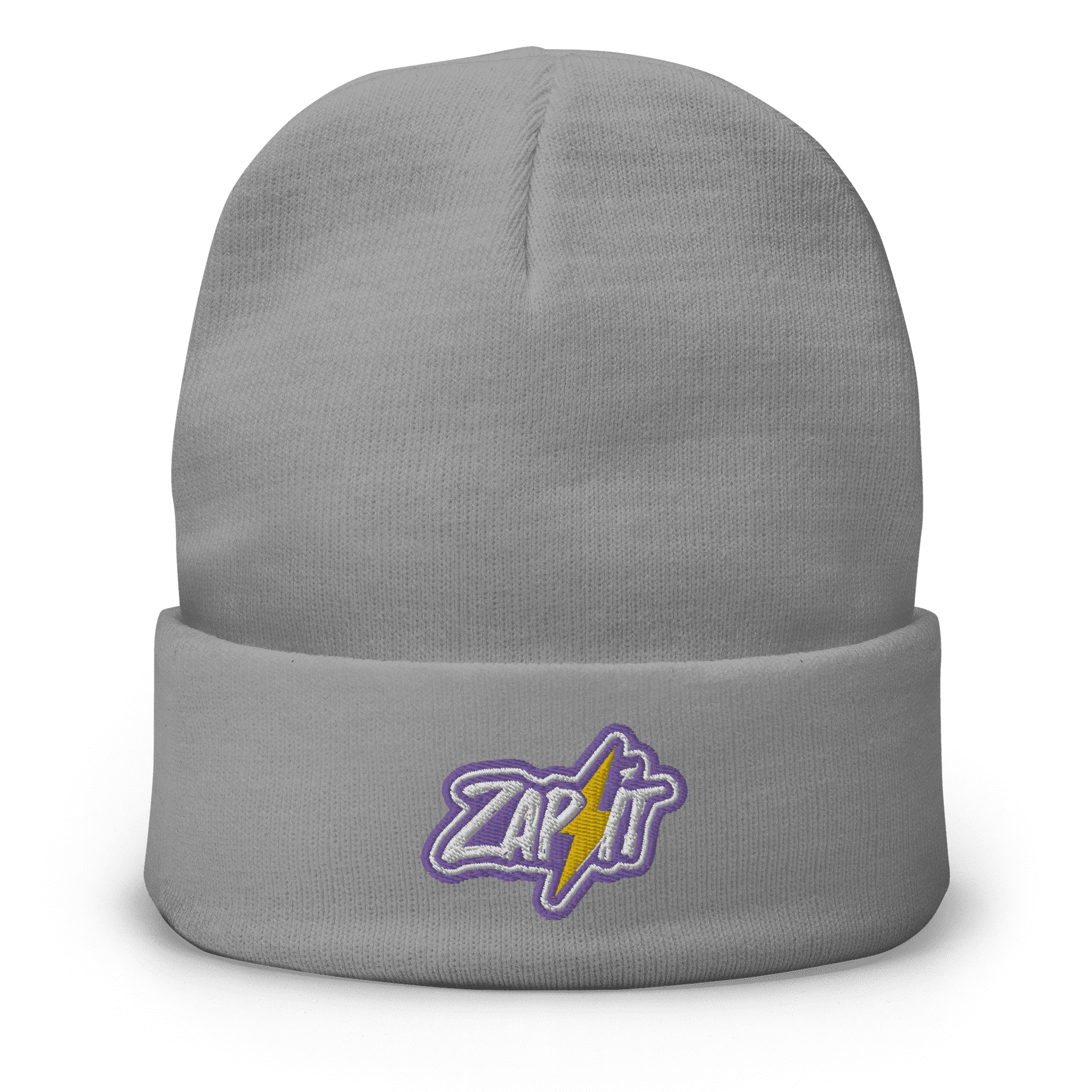 Front view of a grey nostr beanie.