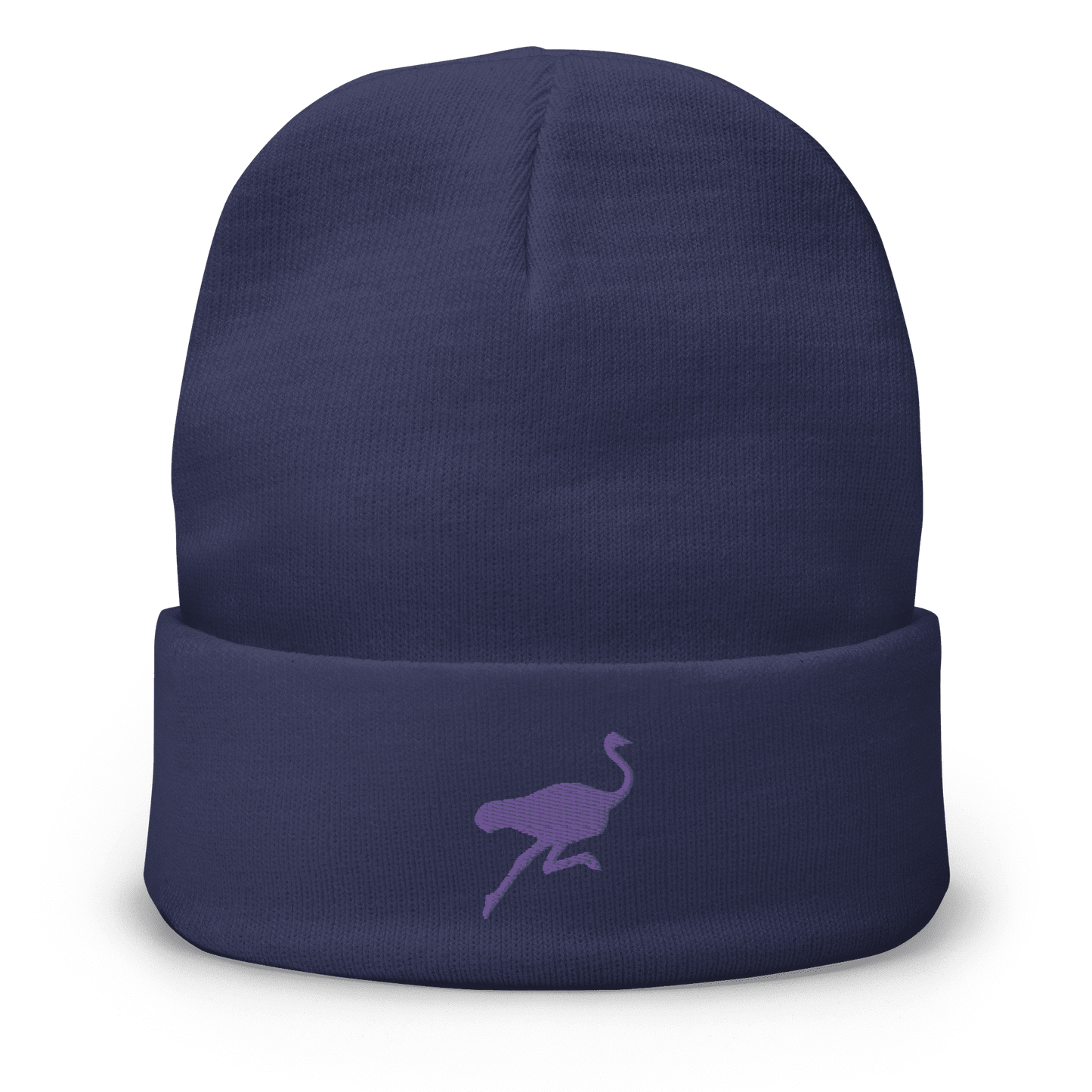 Front view of a navy colored nostr beanie.