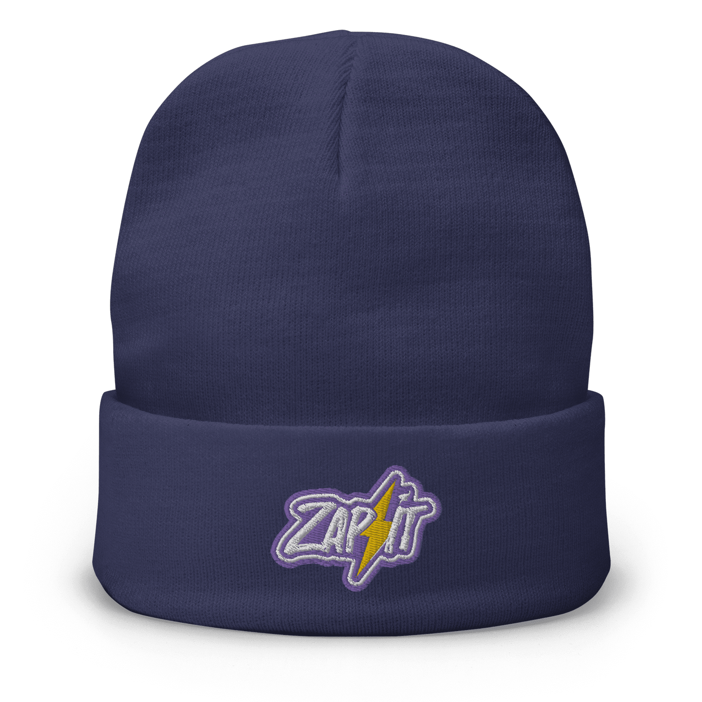 Front view of a navy colored nostr beanie.