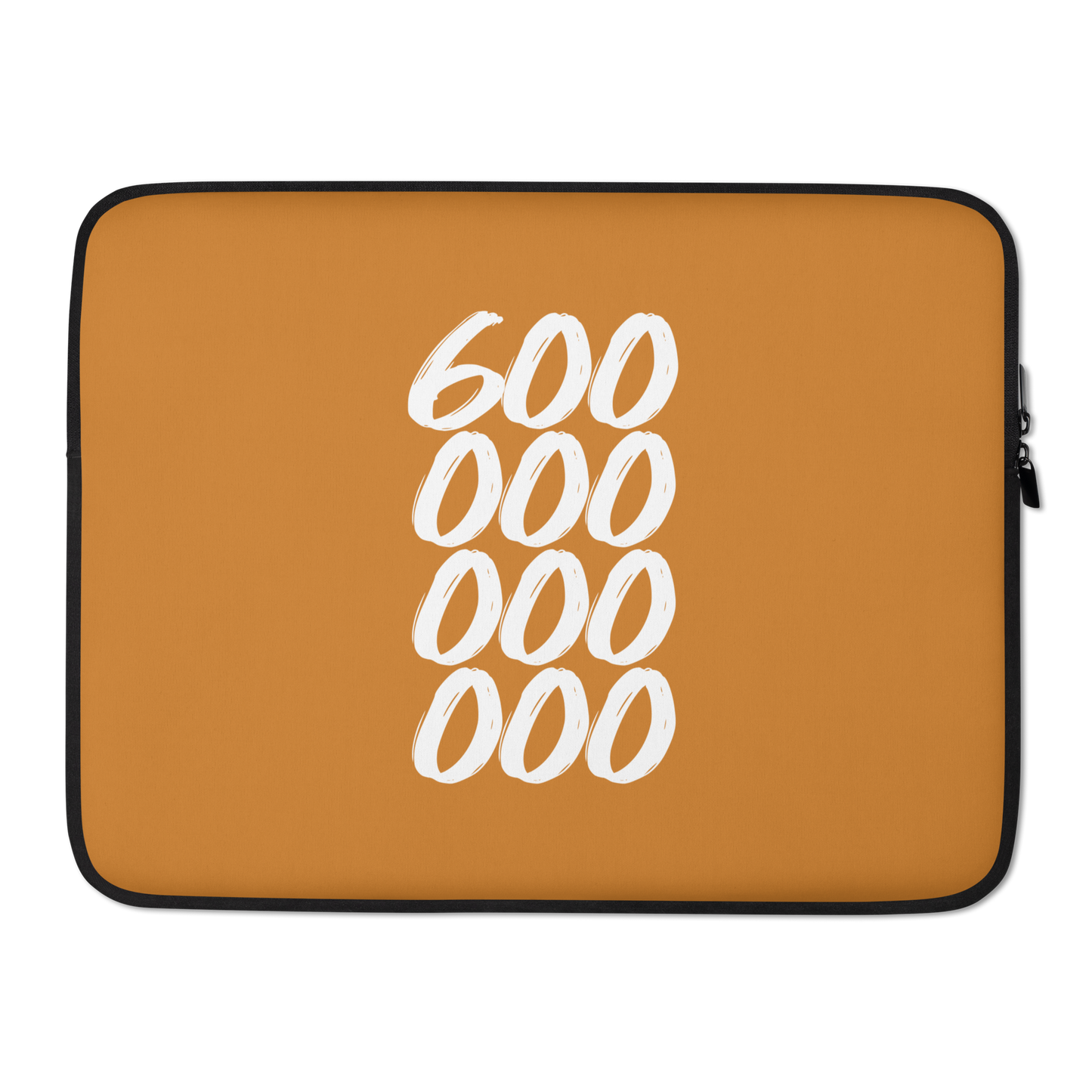 Front view of a bronze 15 inch bitcoin laptop sleeve.
