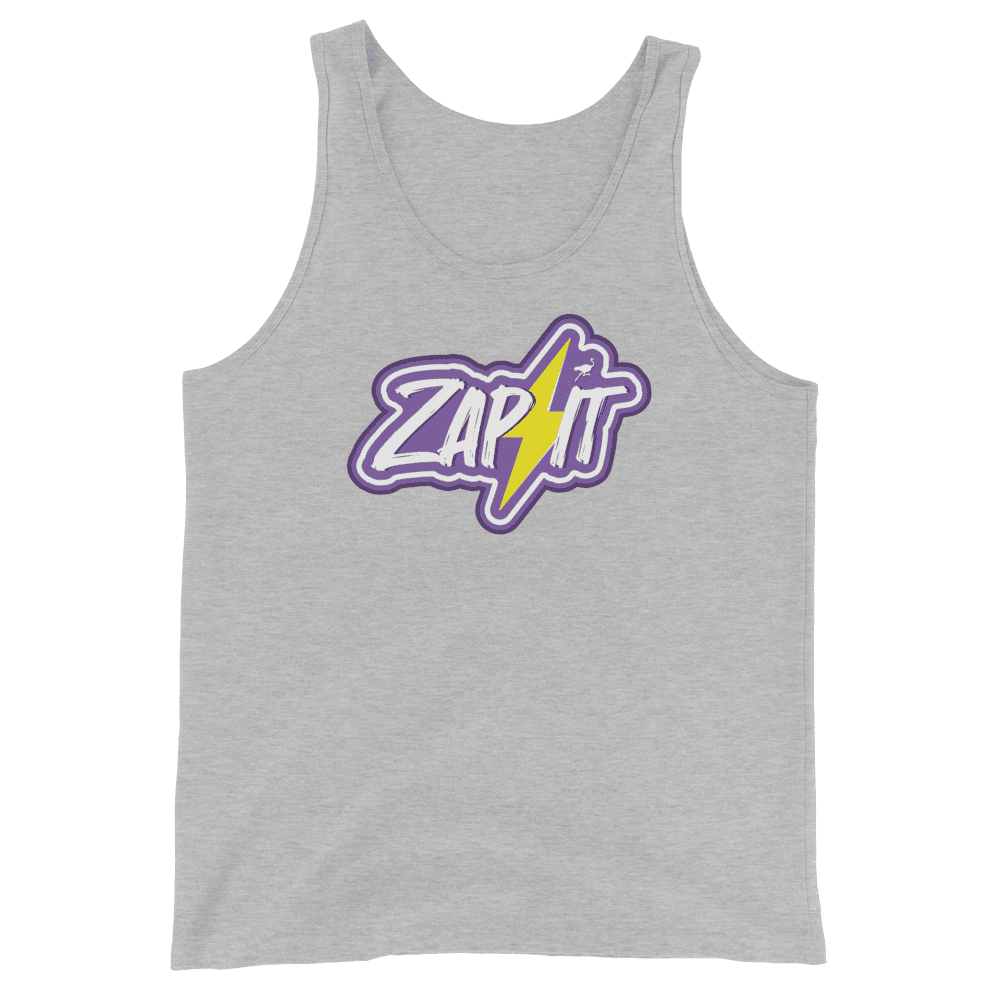 Front view of a athletic heather nostr tank top.