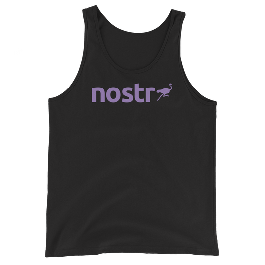 Front view of a black nostr tank top.