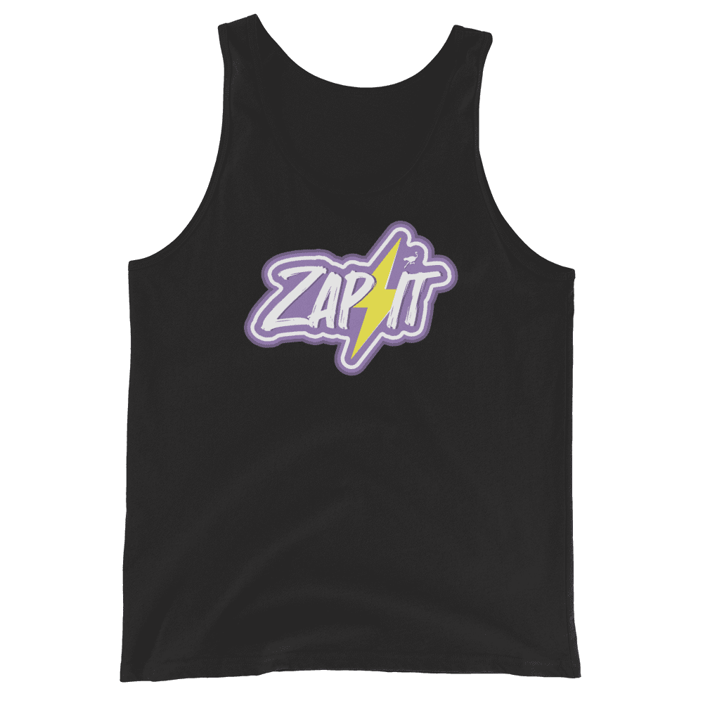 Front view of a black nostr tank top.