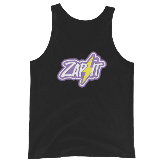 Front view of a black nostr tank top.