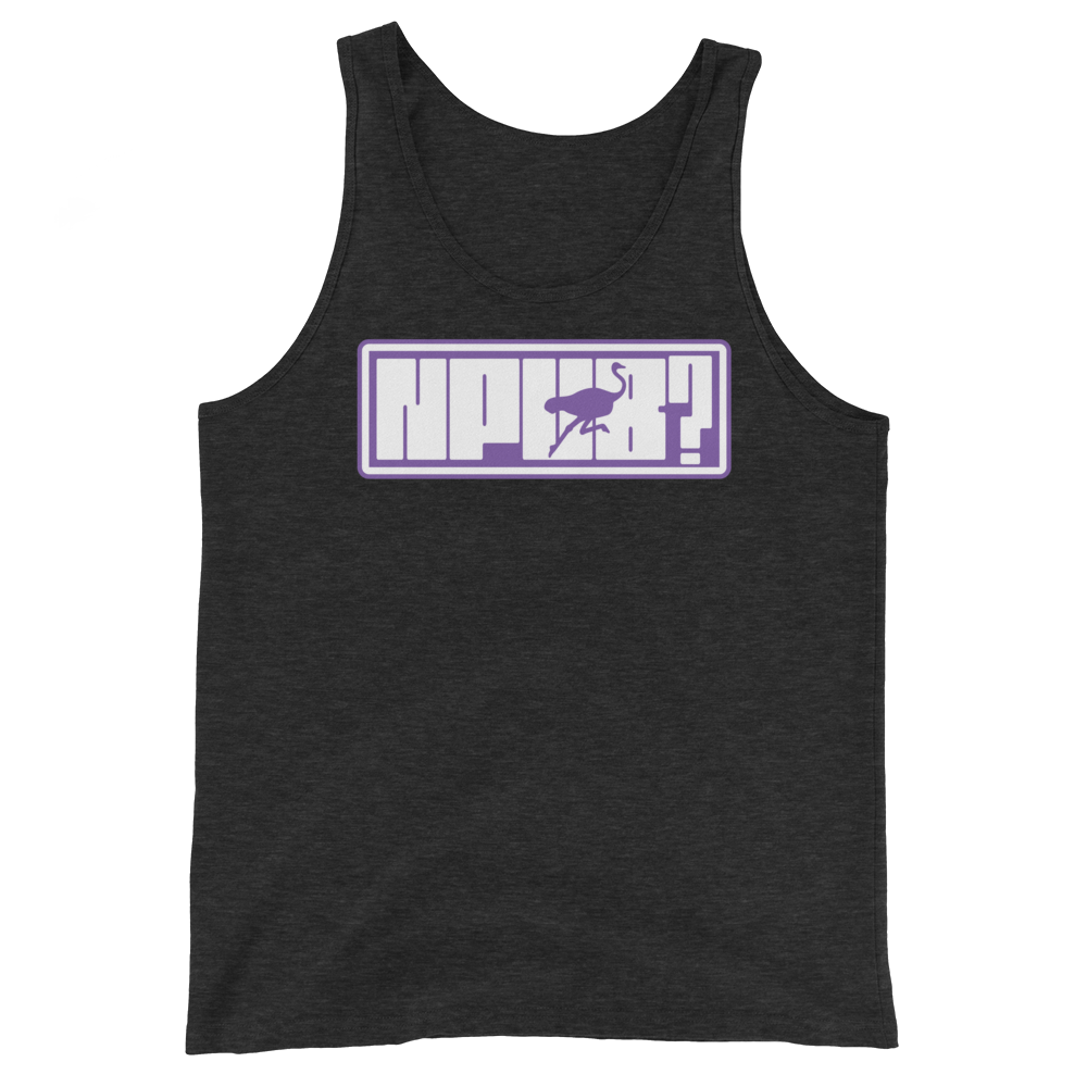 Front view of a charcoal black nostr tank top.