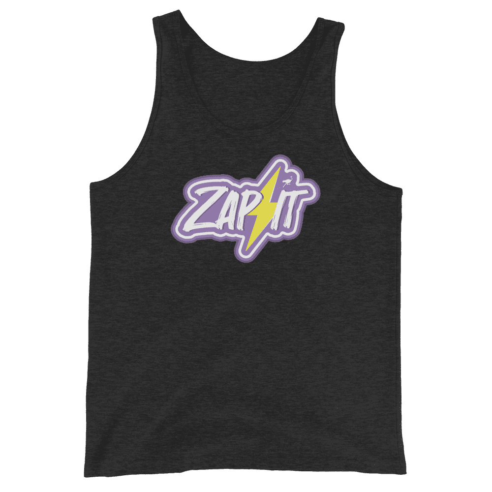 Front view of a charcoal black nostr tank top.