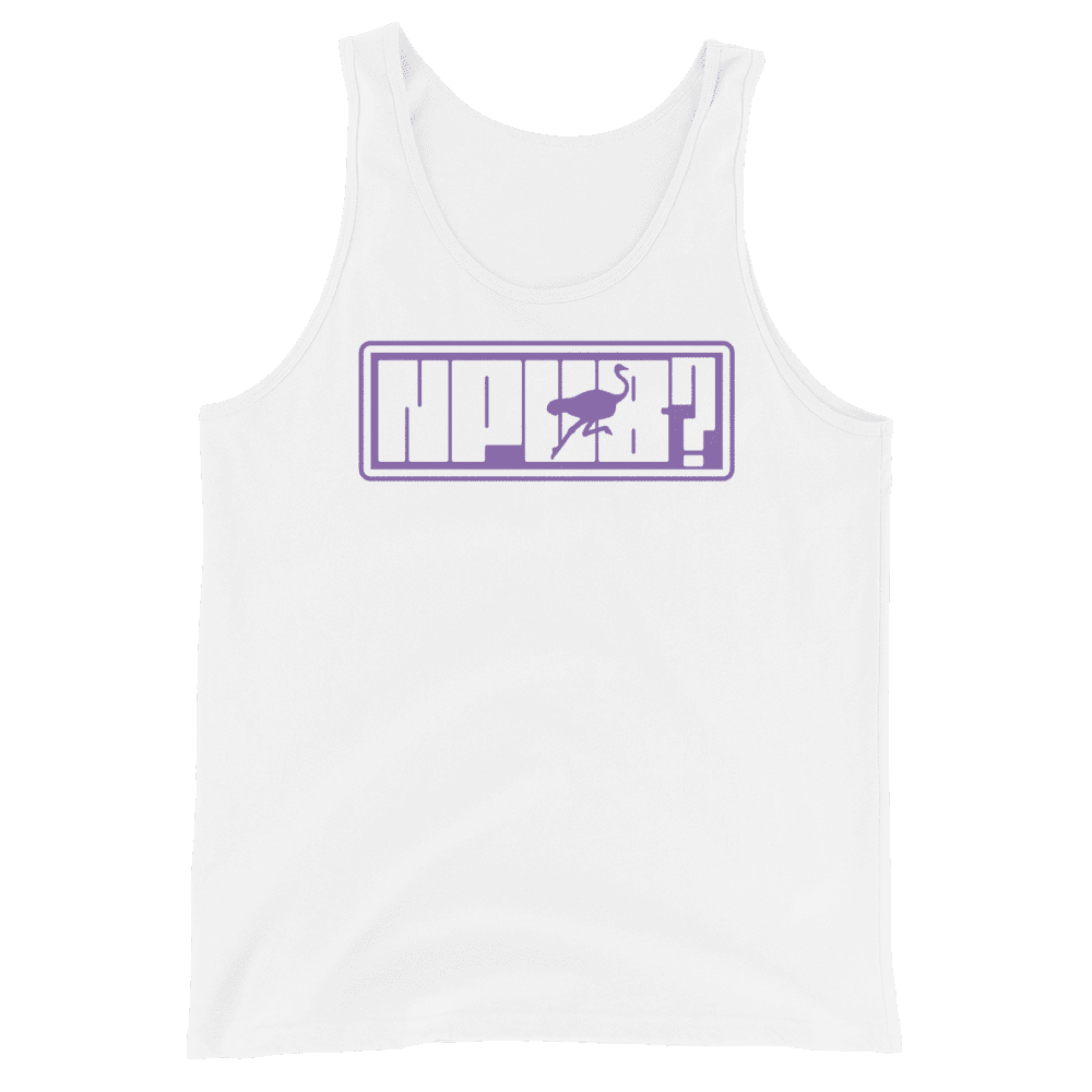 Front view of a white nostr tank top.