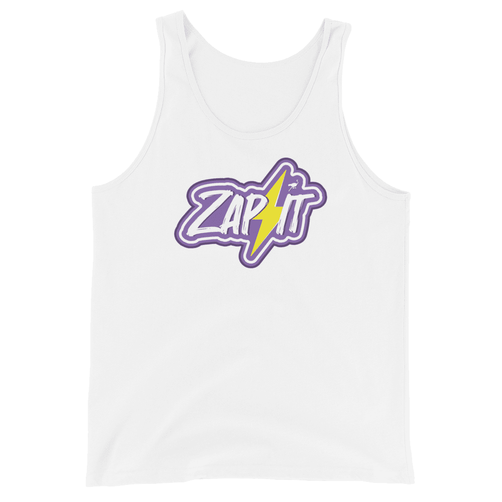 Front view of a white nostr tank top.