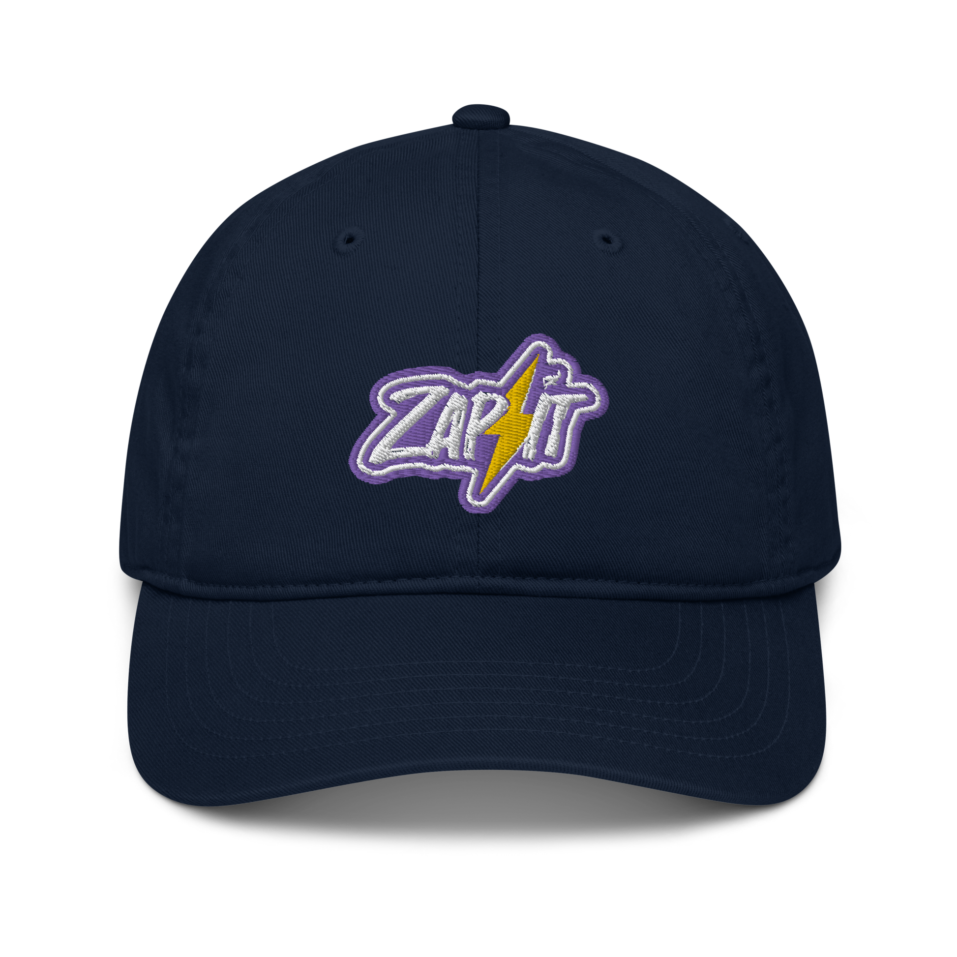 Front view of a pacific blue nostr dad hat.