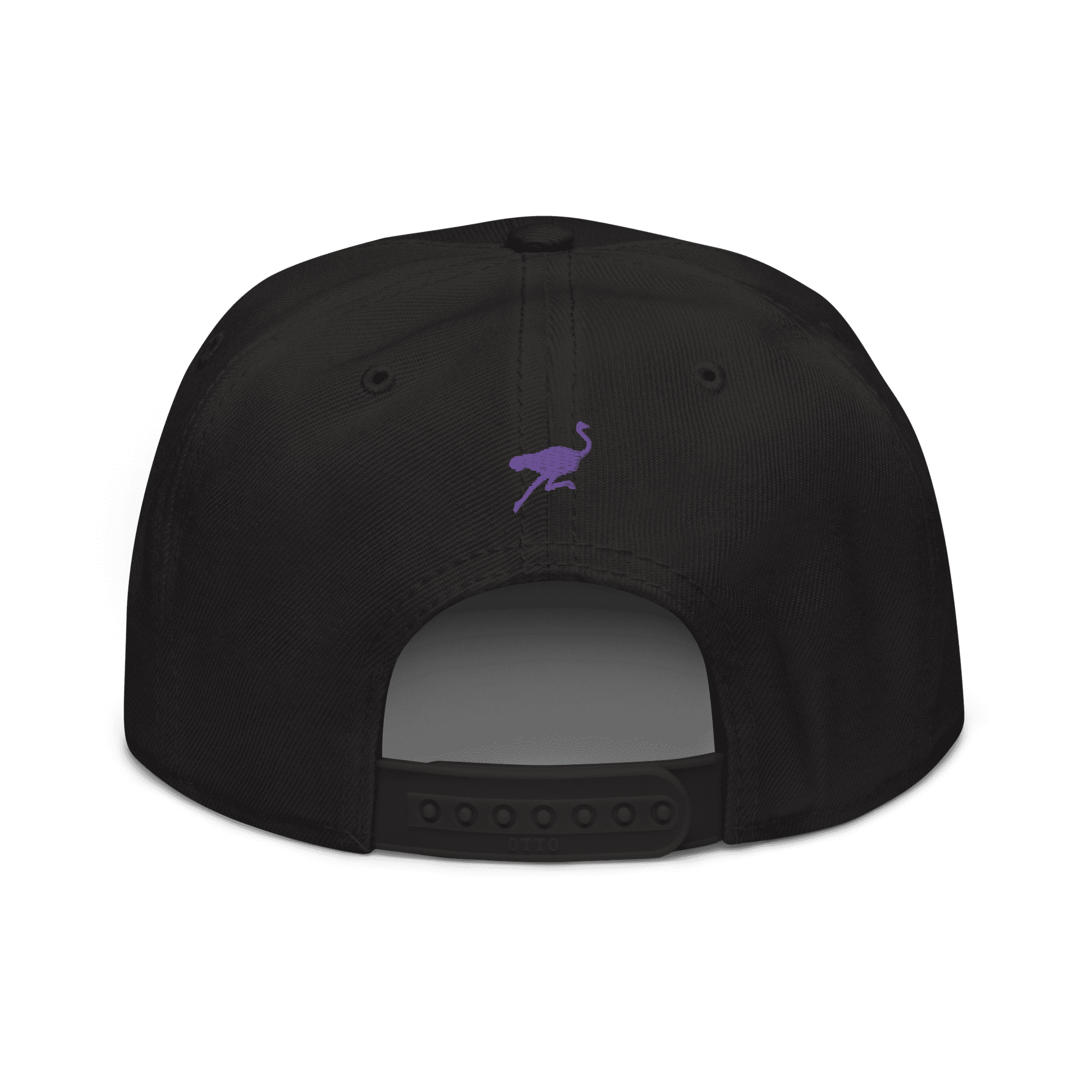 Back view of a black nostr snapback hat.