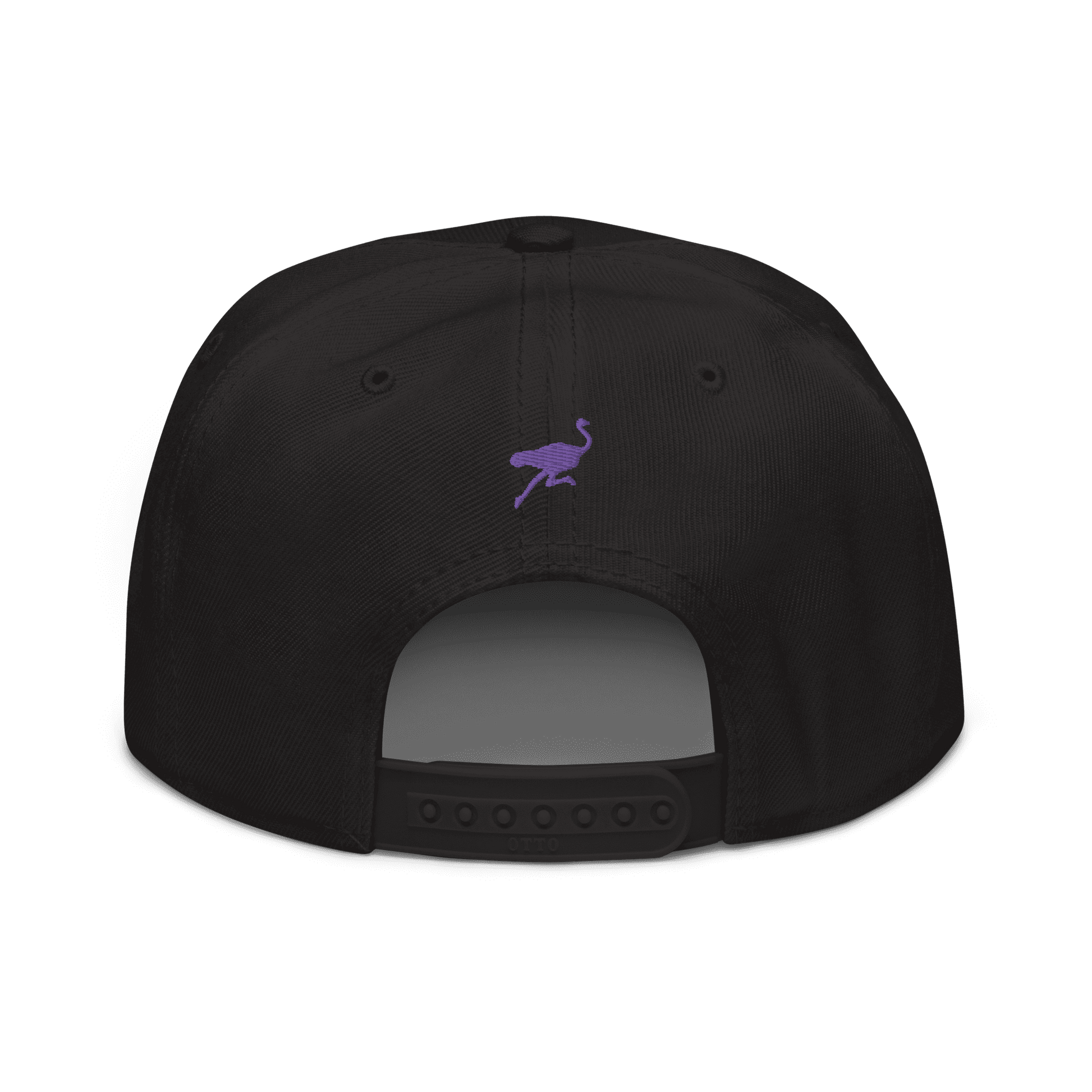 Back view of a black nostr snapback hat.