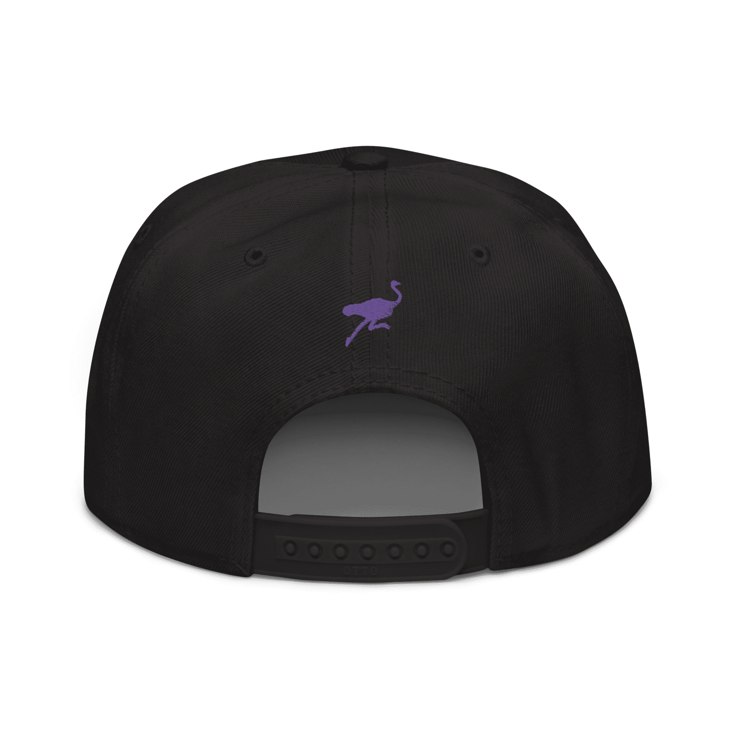 Back view of a black nostr snapback hat.