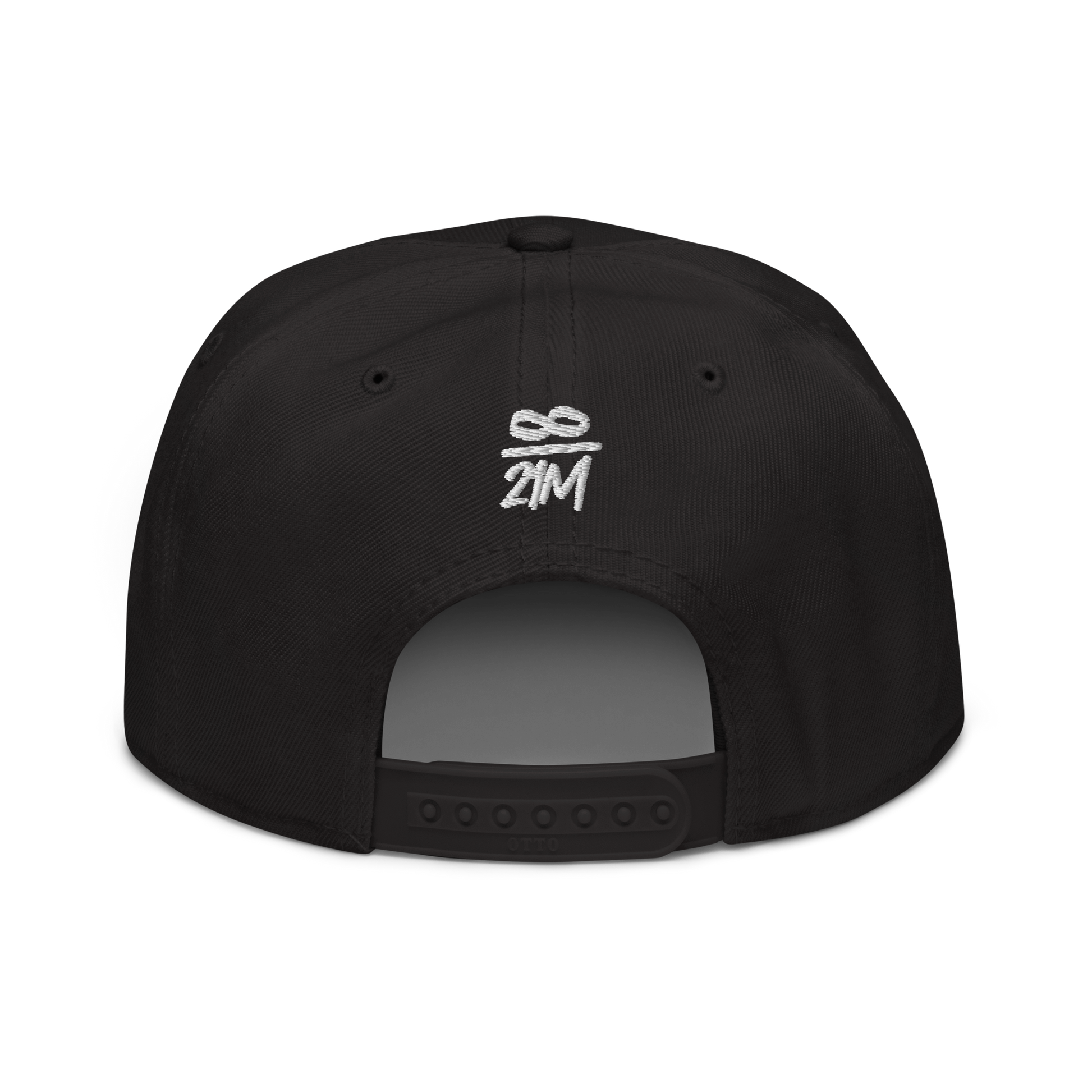 Back view of a black bitcoin snapback hat.