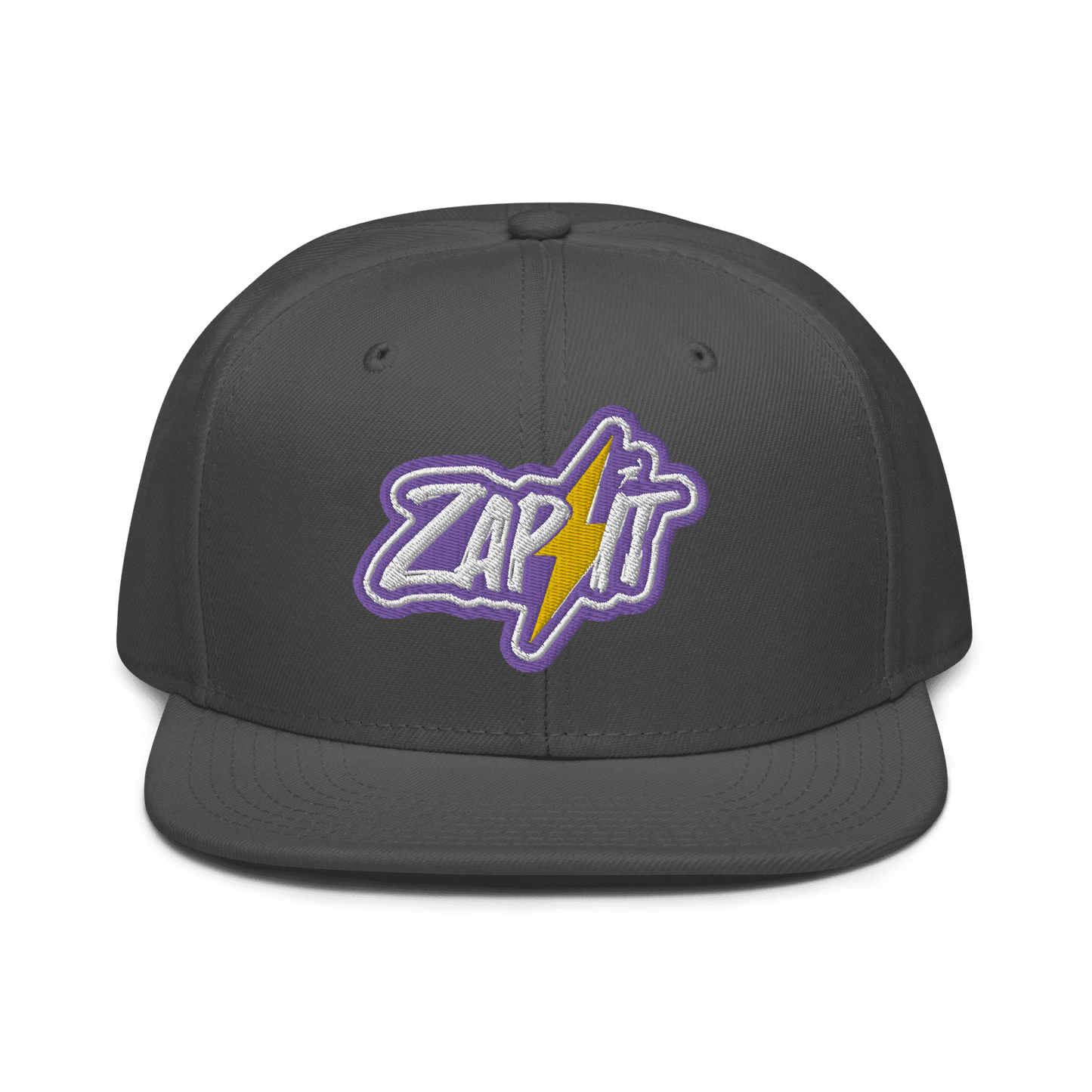 Front view of a charcoal grey nostr snapback hat.