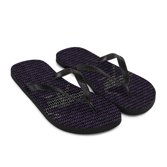 Side view of a pair of black nostr flip flops.