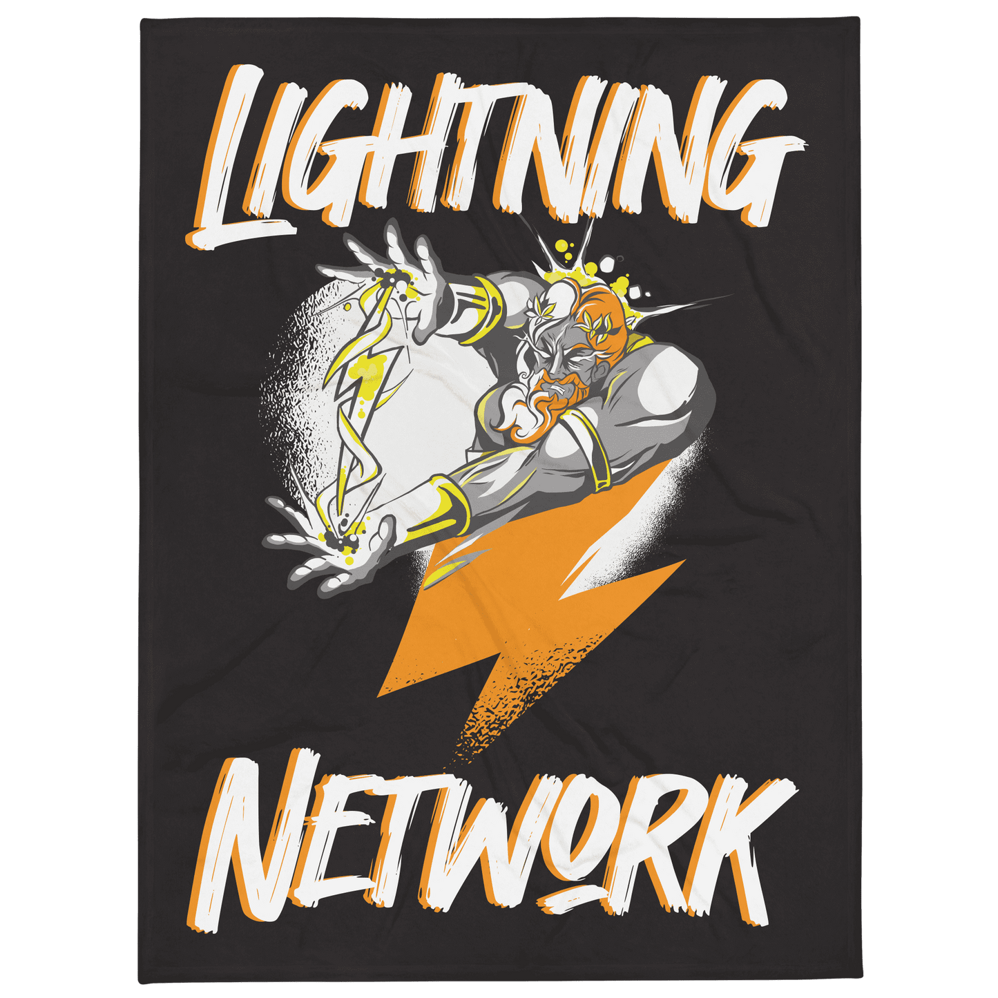 Front view of a black bitcoin blanket.