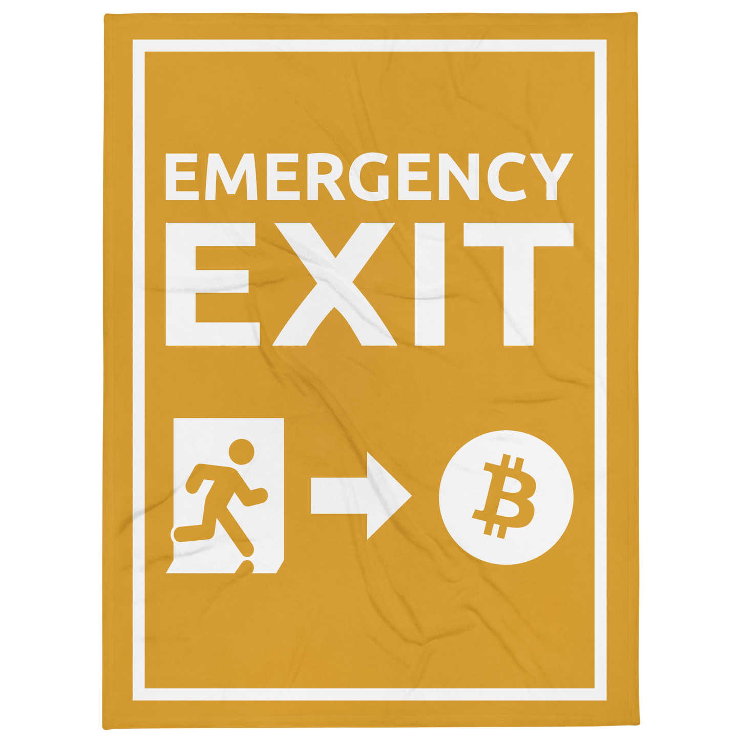 Front view of an orange bitcoin blanket.