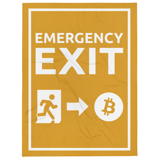 Front view of an orange bitcoin blanket.