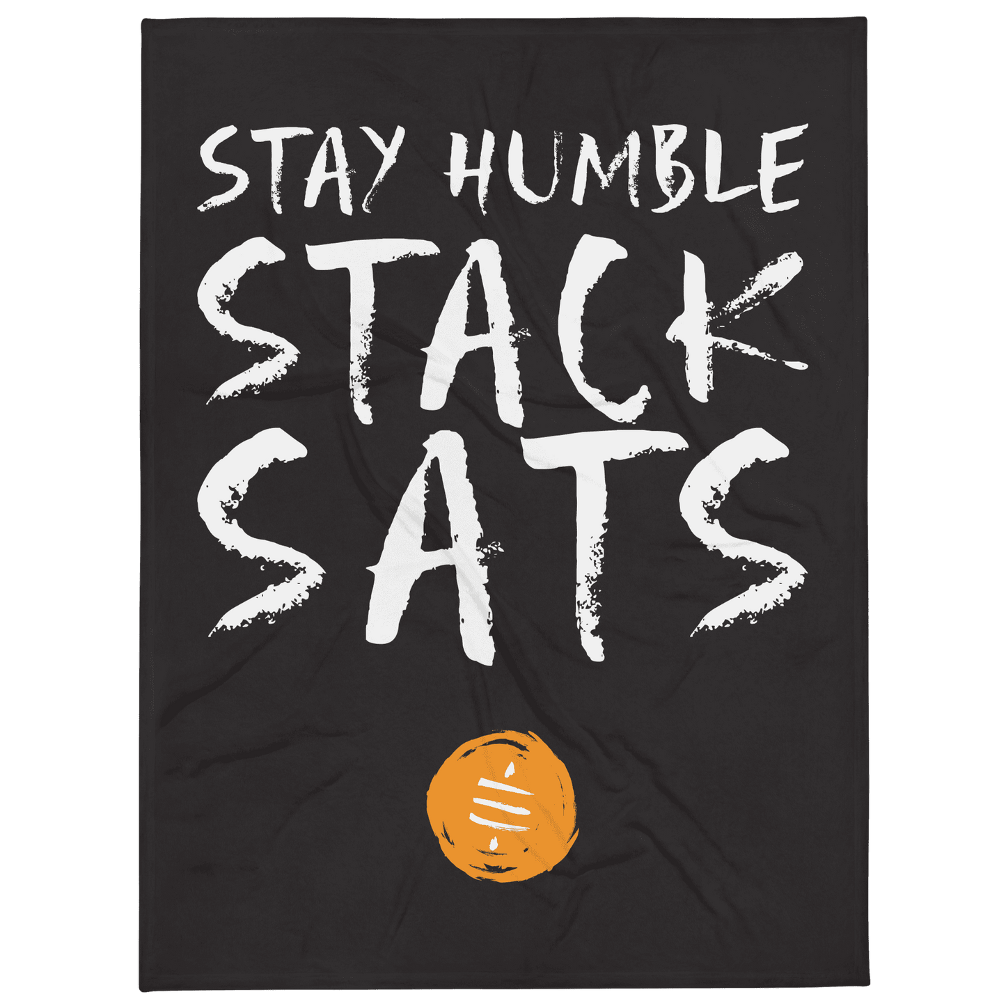 Front view of a black bitcoin blanket.